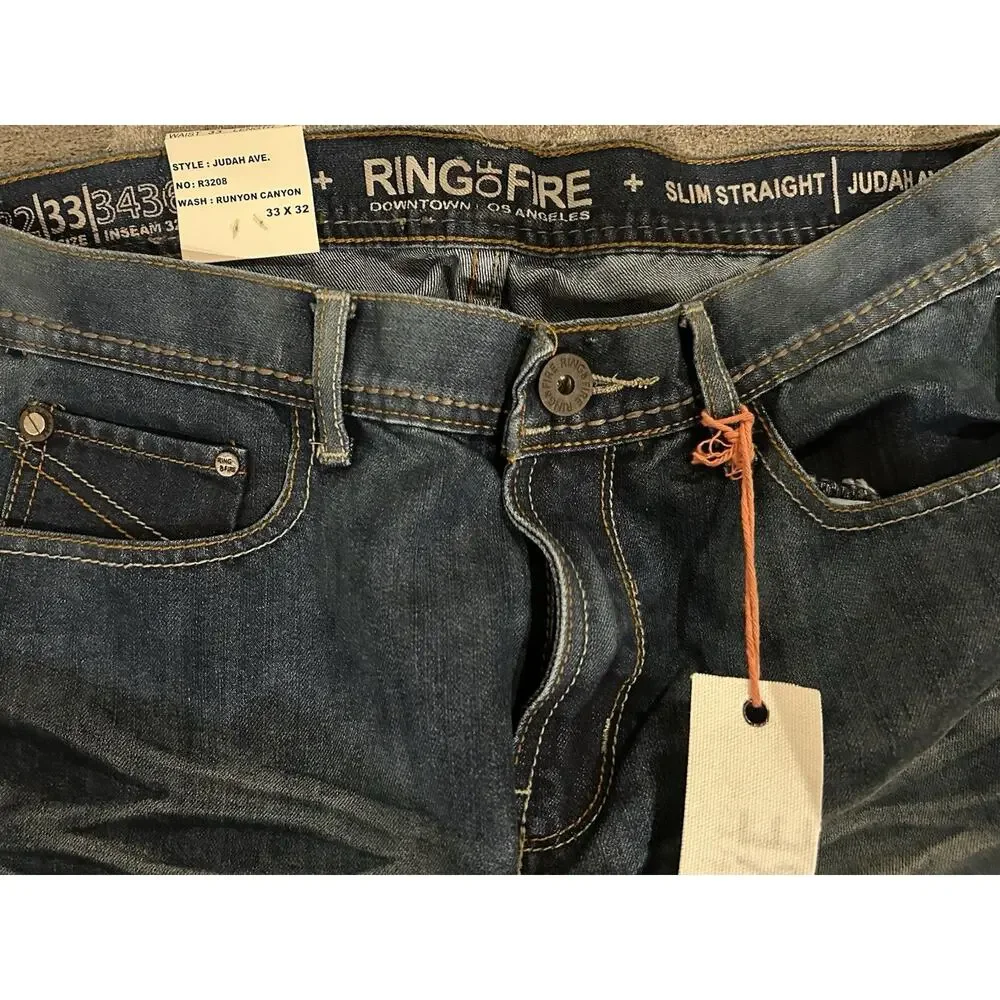 NWT Ring of Fire Slim Straight Denim Jeans 33 x 32
